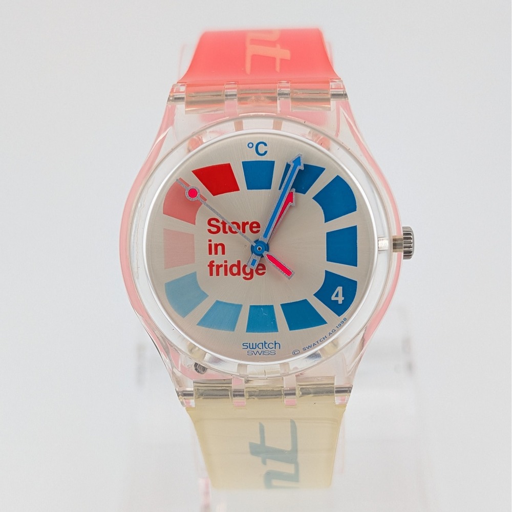 1998 Swatch GK287 Always Cool Store In Fridge Watch Clear Back Box Papers
